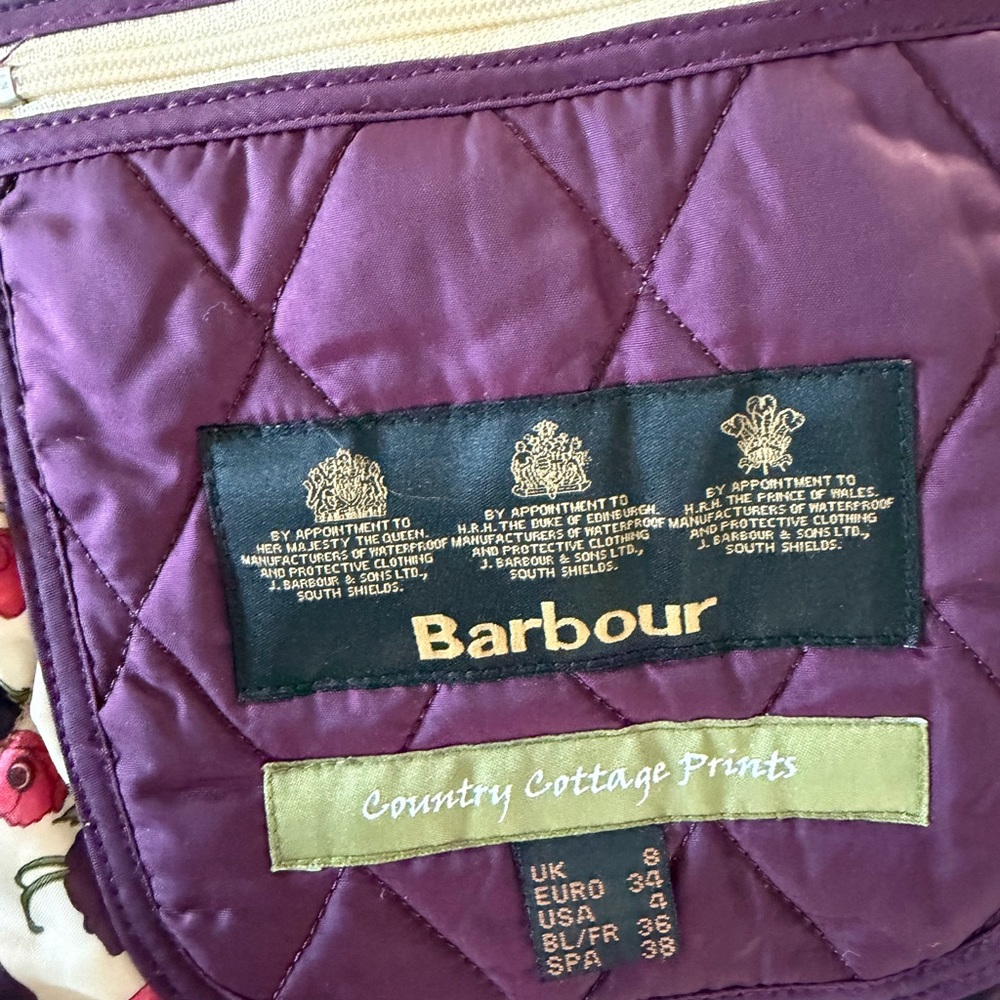 Barbour Purple Quilted Jacket with Country Cottage Prints Floral Accents - Picture 5 of 10